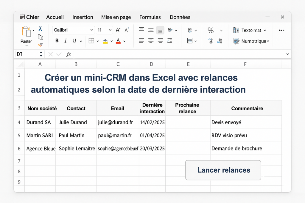 Creation de site Mulhouse Créer un mini-CRM Excel avec relance automatique par email (Macro VBA)
